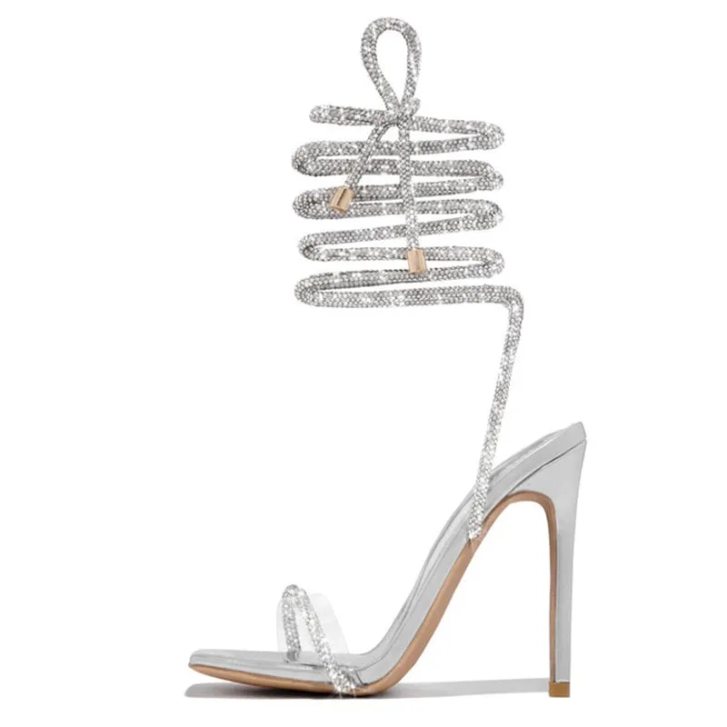Crystal Ankle Cross Strap Heels