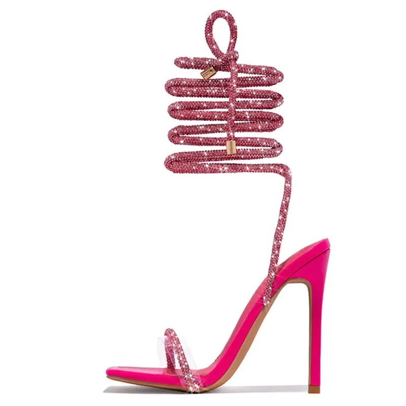 Crystal Ankle Cross Strap Heels
