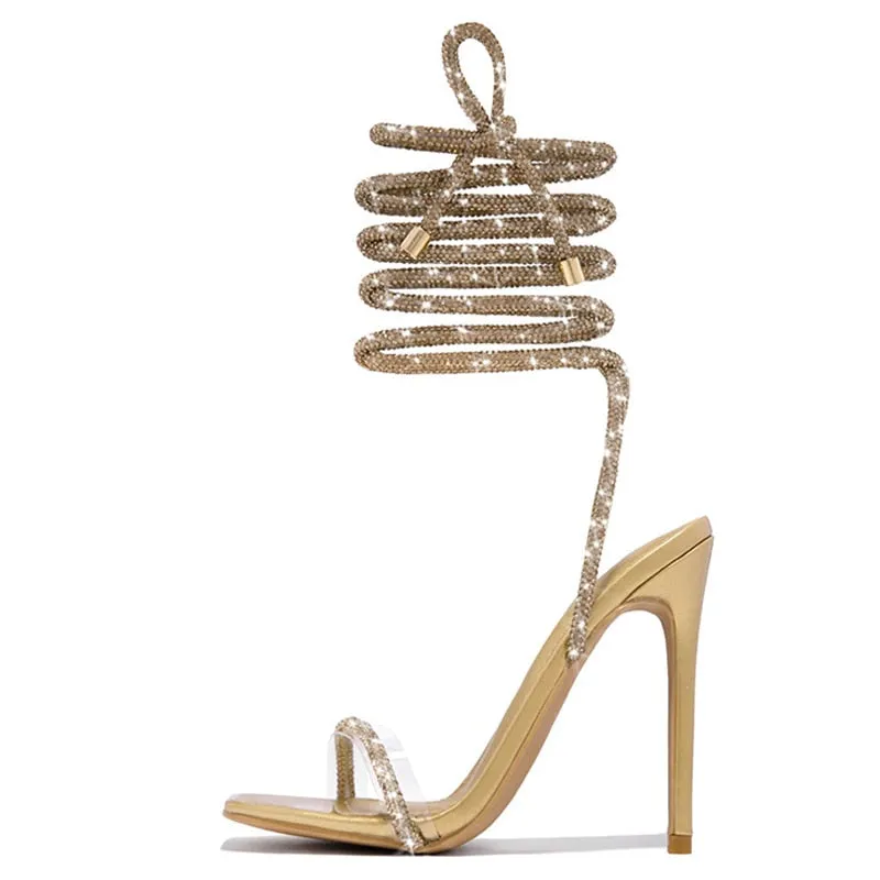 Crystal Ankle Cross Strap Heels