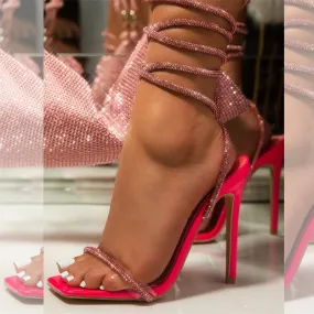 Crystal Ankle Cross Strap Heels