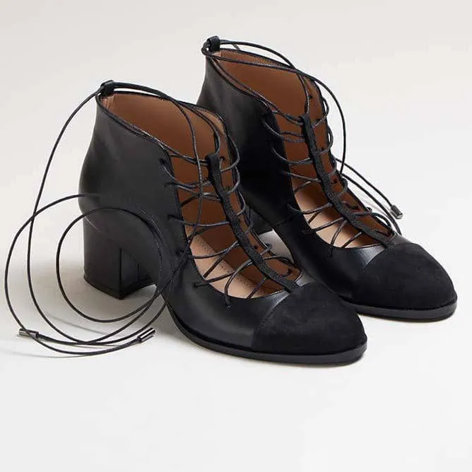 Dinieh 5cm Block Heel Ankle Boot | Black Suede & Black Calfskin Leather