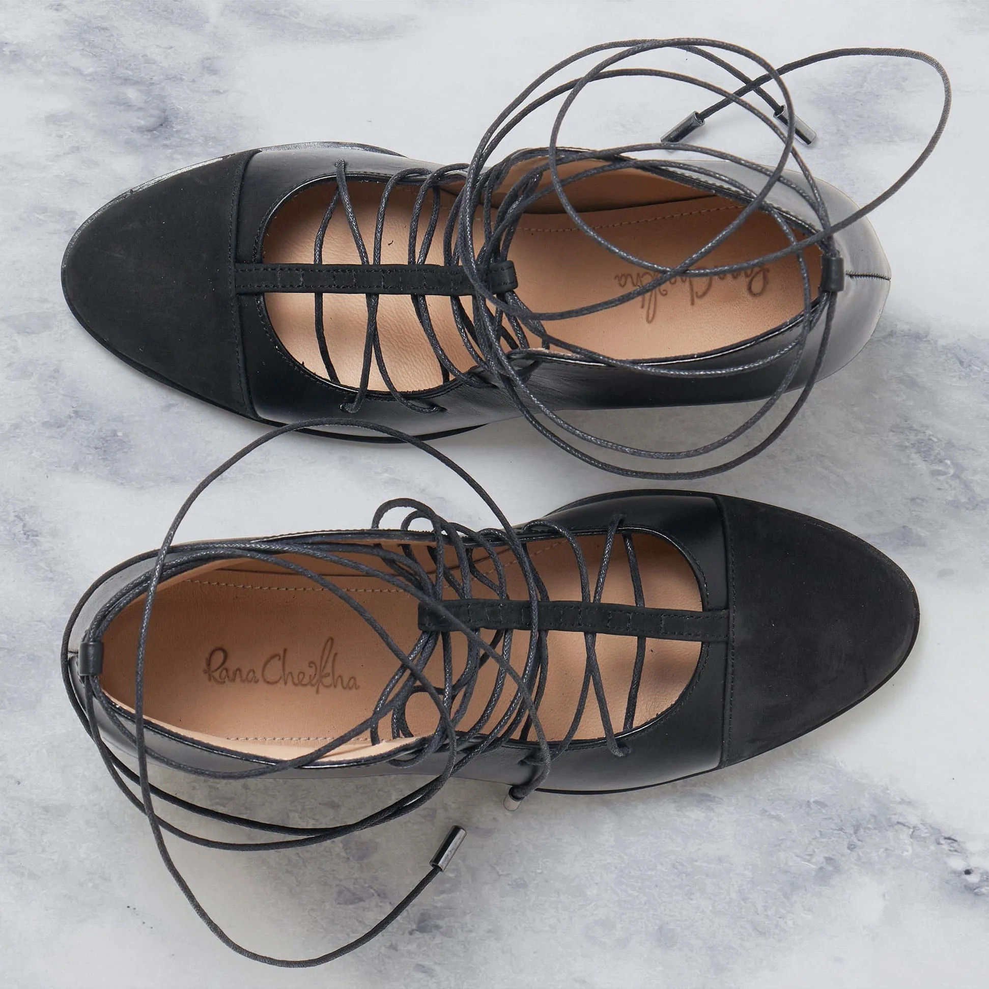 Dinieh 5cm Block Heel Ankle Boot | Black Suede & Black Calfskin Leather