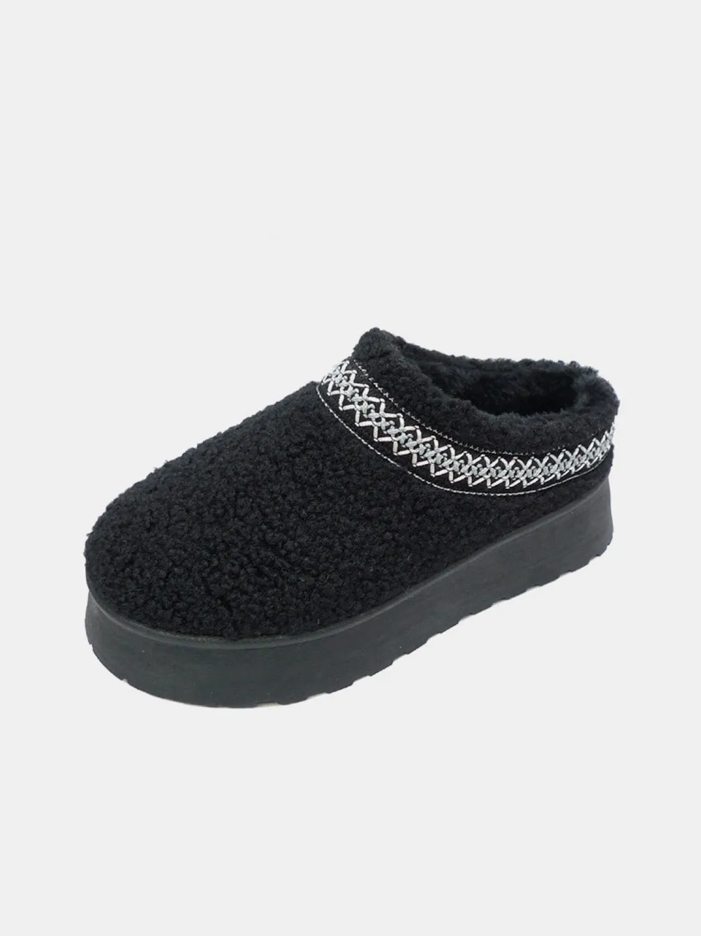DIVA Embroidered Trim Platform Sherpa Boots - Black