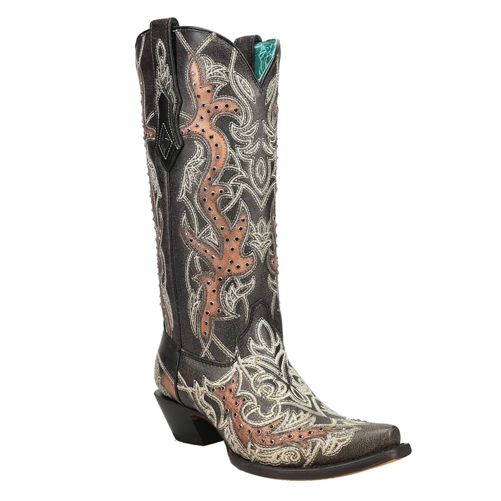 Embroidered Studded Snip Toe Cowboy Boots