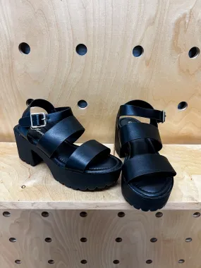 Ezra Solid Black Chunky Block Heel Sandals