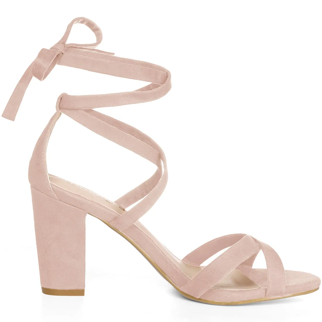 Faux Suede Open Toe High Chunky Heel Ankle Lace Up Sandals