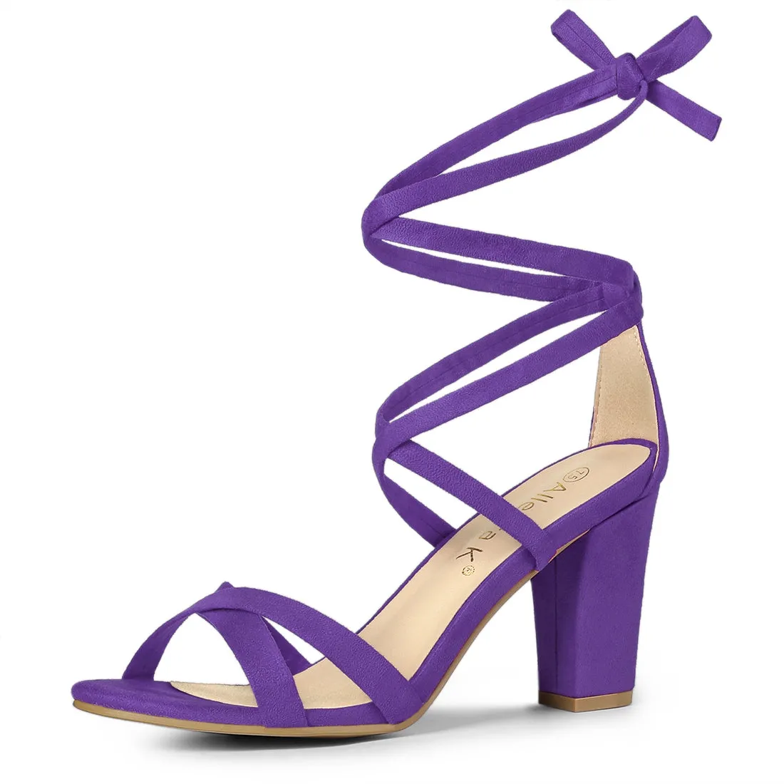 Faux Suede Open Toe High Chunky Heel Ankle Lace Up Sandals