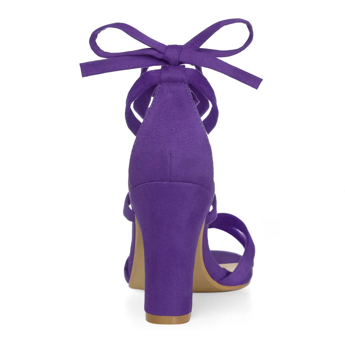 Faux Suede Open Toe High Chunky Heel Ankle Lace Up Sandals