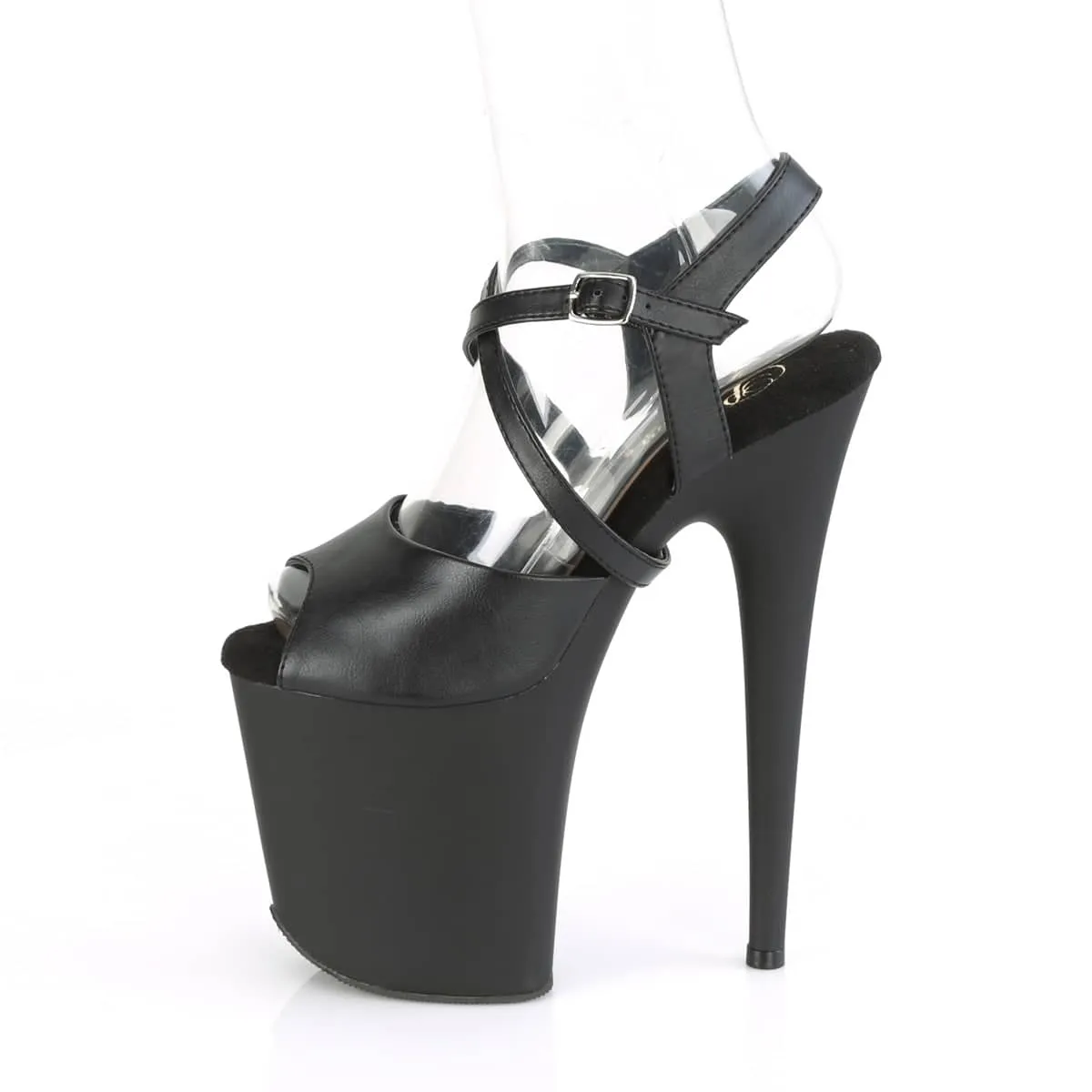 FLAMINGO-824 Black Ankle Peep Toe High Heel