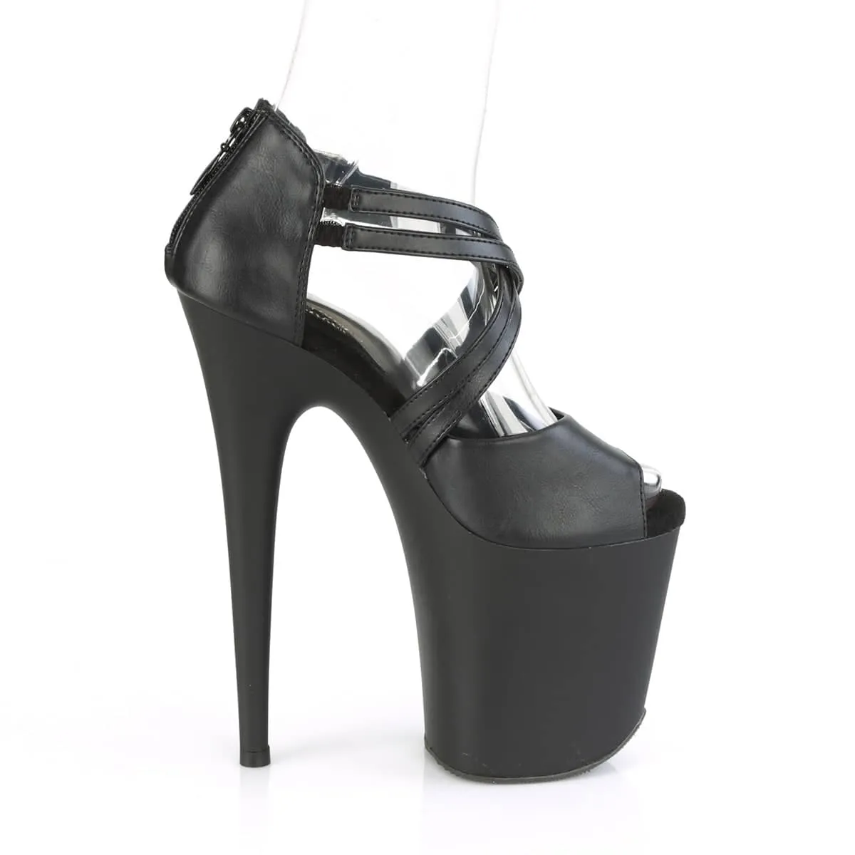 FLAMINGO-865 Black Ankle Peep Toe High Heel