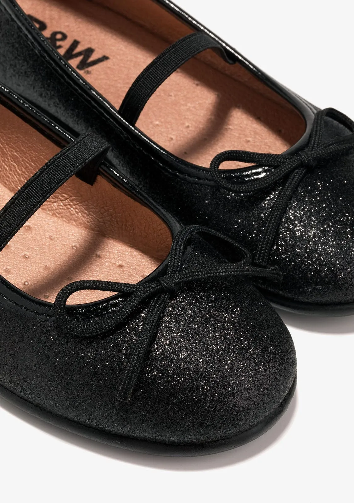 Girl's Black Glitter Ballerinas B&W