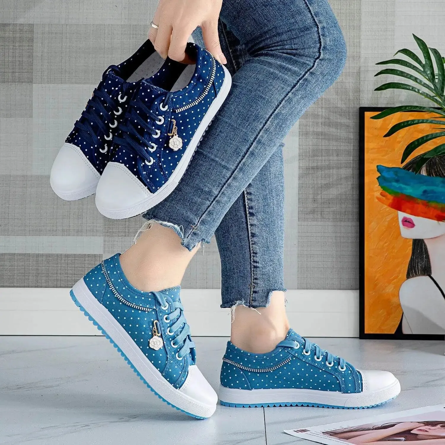 Hollow Denim Mesh Flat Casual Shoes for women