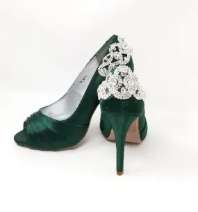Hunter Green Wedding Shoes with Crystal Heel Design