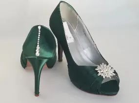 Hunter Green Wedding Shoes with Crystals Front and Back