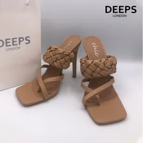 JIA - CROSS OVER TOE POST BRAIDED HEELS MOCHA