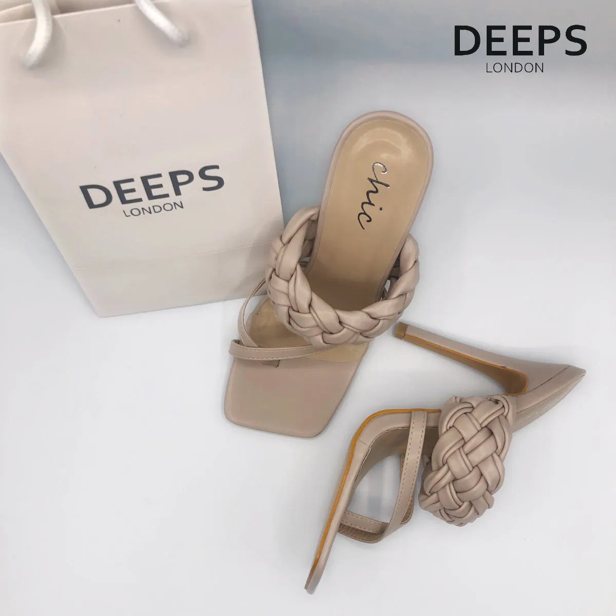 JIA - CROSS OVER TOE POST BRAIDED HEELS MOCHA