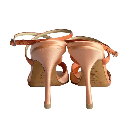 JIMMY CHOO Perfect-F Peach Satin Ankle Strap Heeled Sandals, Size 38.5