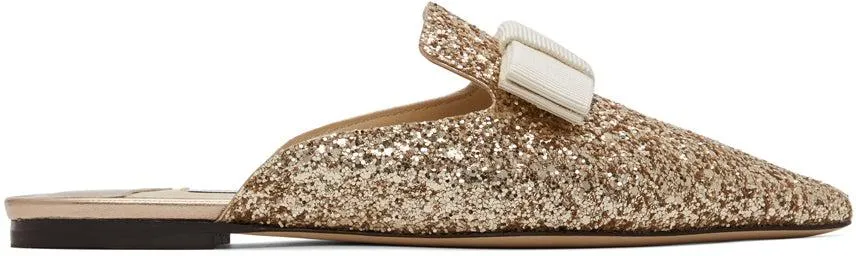 Jimmy Choo SSENSE Exclusive Gold Star Coarse Glitter Galaxy Flats