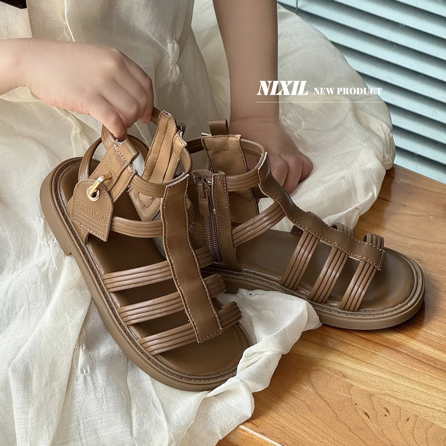 KAMAMES Children's Roman Sandals  Summer New Children's Shoes Girls Zhongbang Sandal Boots Fashionable Stylish Girl Shoes