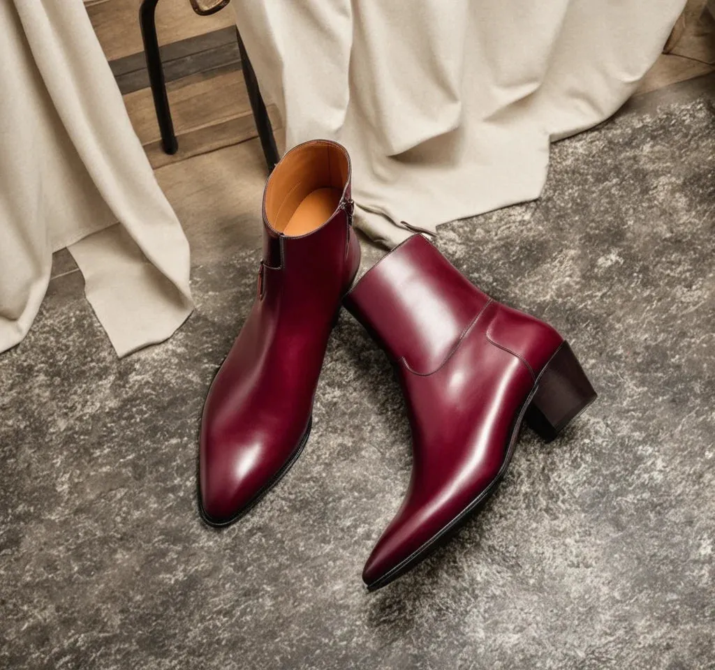 Leather Fiorina Slip On Zipper Pointed Boots for Men - AW24