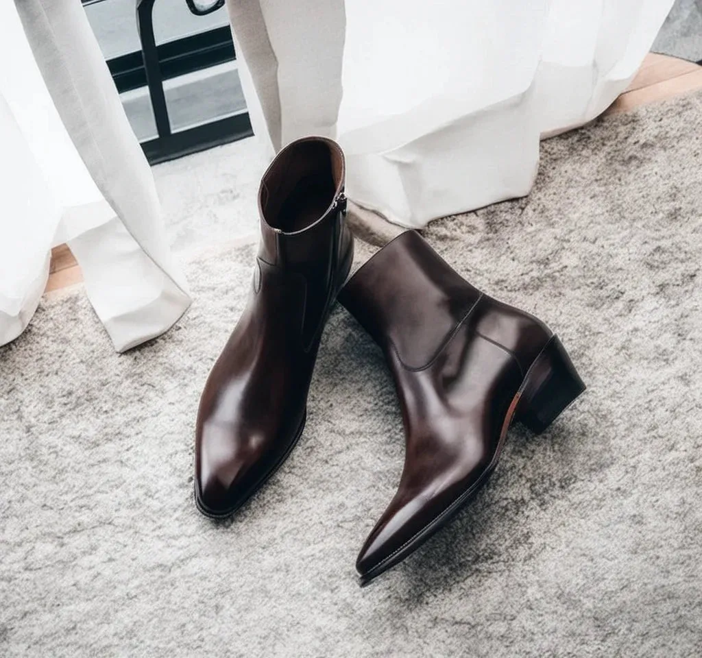 Leather Fiorina Slip On Zipper Pointed Boots for Men - AW24