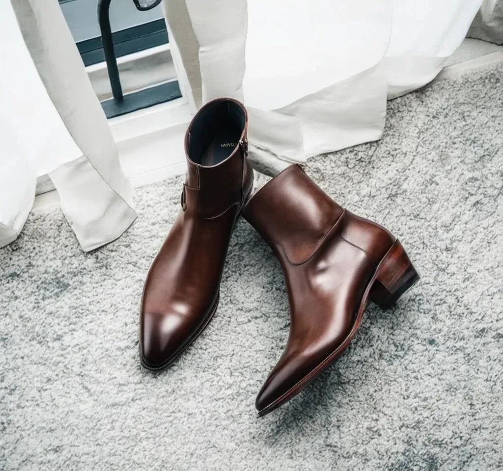 Leather Fiorina Slip On Zipper Pointed Boots for Men - AW24