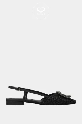 LODI BO5504 BLACK LEATHER SLINGBACK BALLET FLAT SHOES