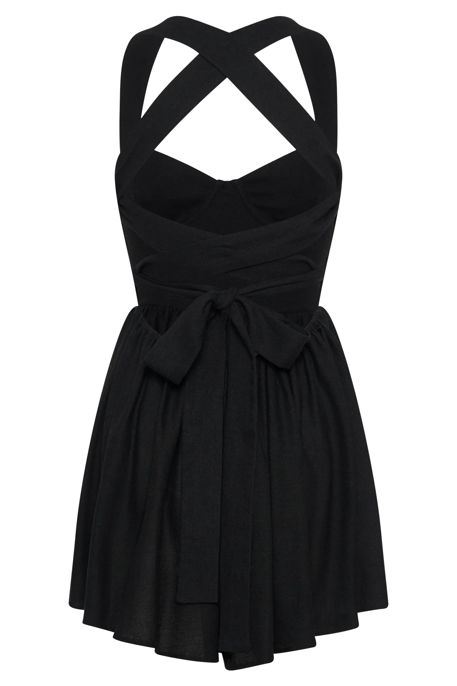 Loz Tie Back Linen Mini Dress - Black