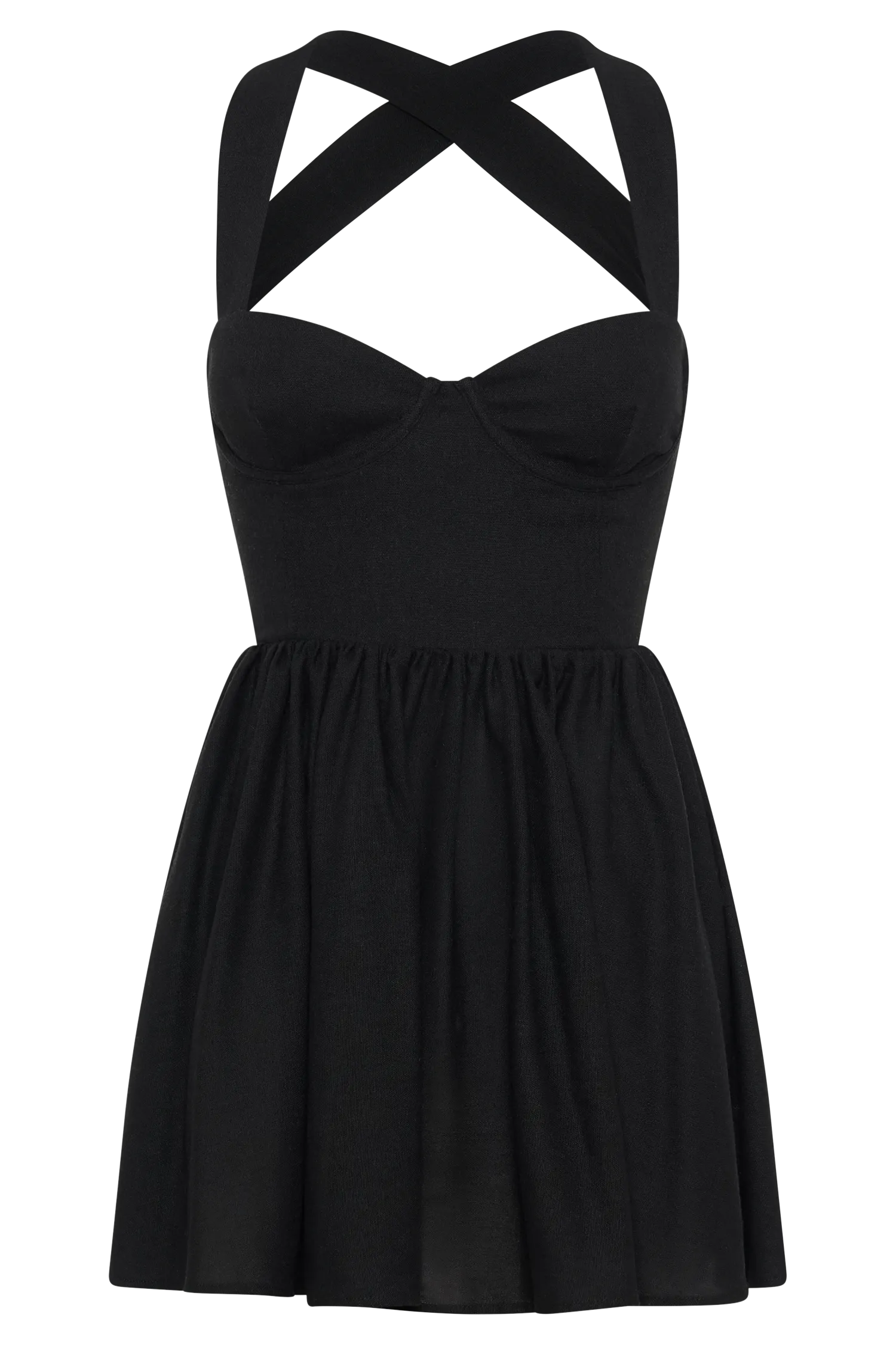 Loz Tie Back Linen Mini Dress - Black