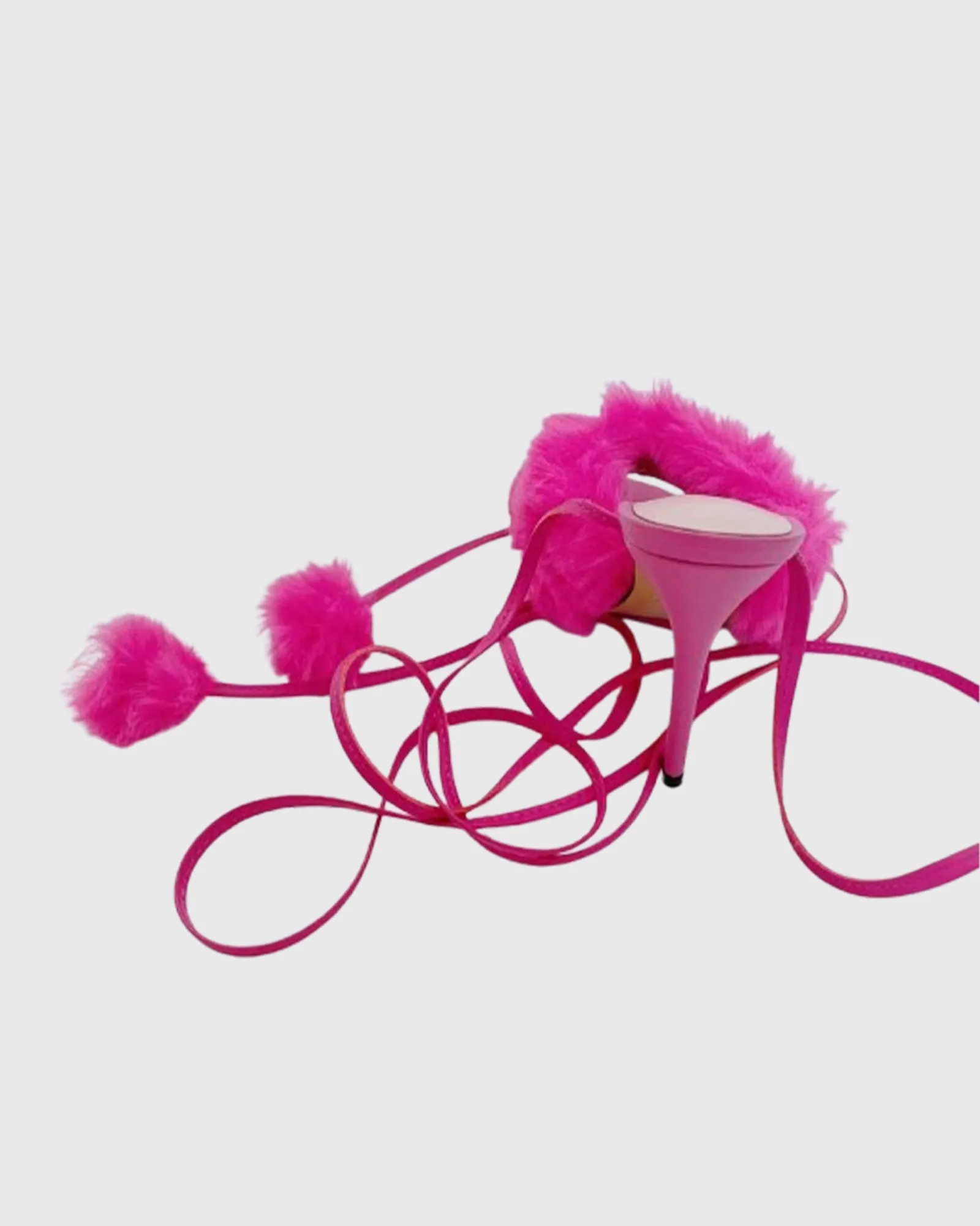 Luisa Faux Fur Lace up Sandals In Hot Pink