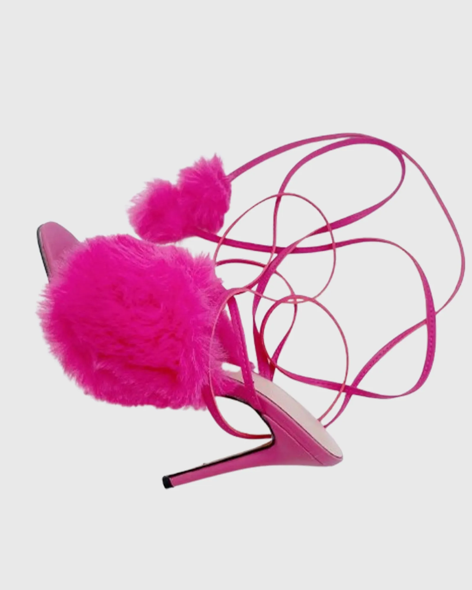 Luisa Faux Fur Lace up Sandals In Hot Pink