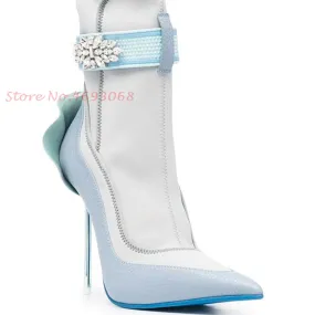 Luxury Diamond Flower Suede Leather Thin High Heel
