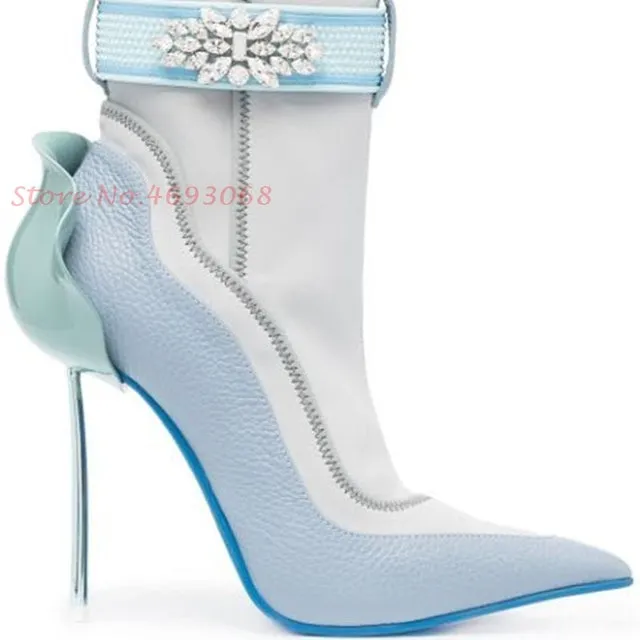 Luxury Diamond Flower Suede Leather Thin High Heel