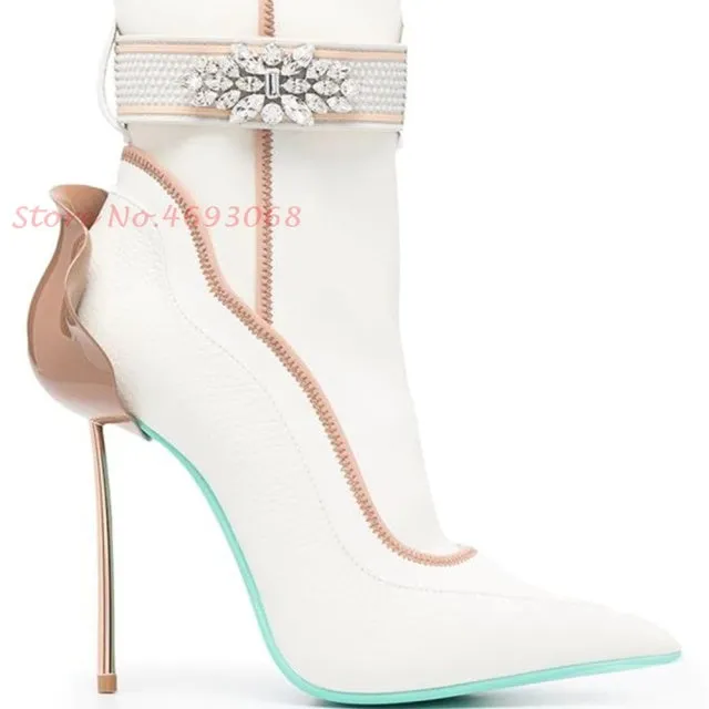 Luxury Diamond Flower Suede Leather Thin High Heel