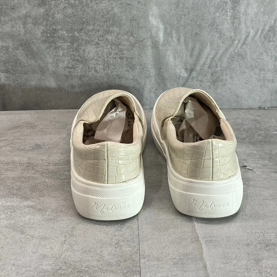 MATISSE Women's Ivory Croc Embossed Round-Toe Slip-On Sneakers SZ 7.5