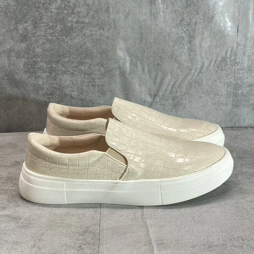 MATISSE Women's Ivory Croc Embossed Round-Toe Slip-On Sneakers SZ 7.5
