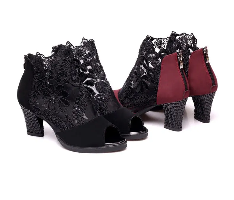 Mesh Peep Toe Sandals Summer Sexy Heels Single Shoes