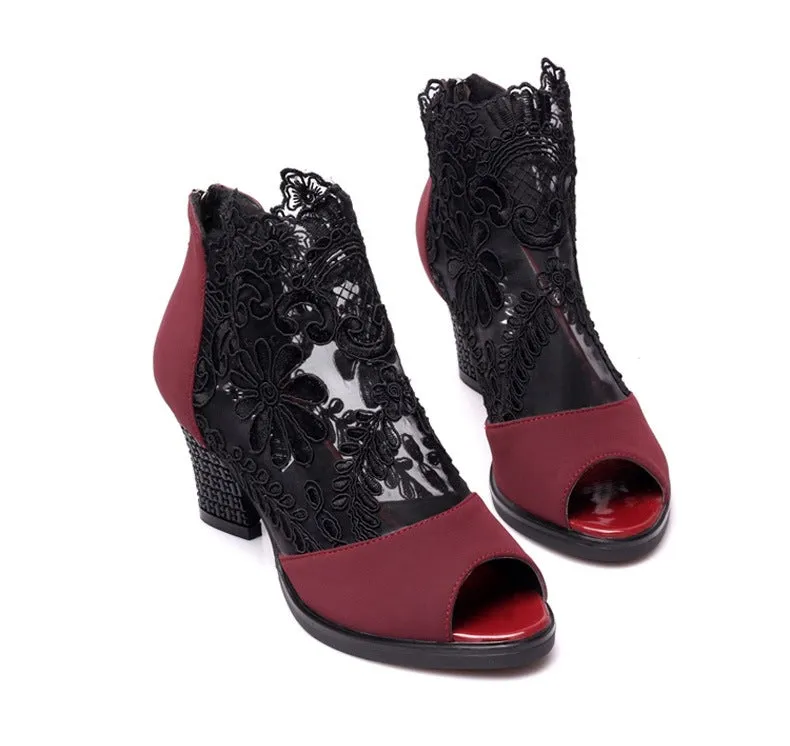 Mesh Peep Toe Sandals Summer Sexy Heels Single Shoes