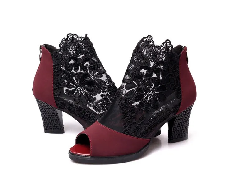 Mesh Peep Toe Sandals Summer Sexy Heels Single Shoes