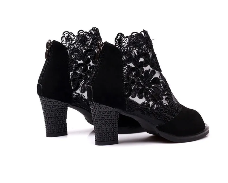 Mesh Peep Toe Sandals Summer Sexy Heels Single Shoes