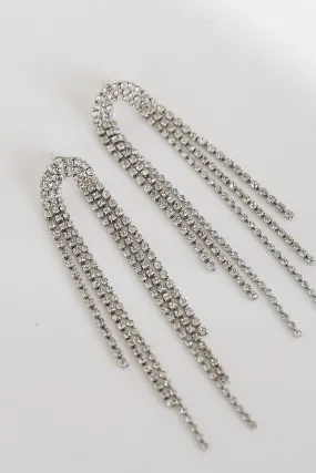 Monroe Silver Rhinestone Fringe Earrings