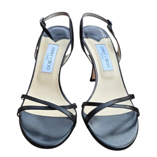 NEW JIMMY CHOO Black Leather Slingback Strappy Heeled Sandals, Size 40.5