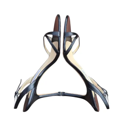 NEW JIMMY CHOO Black Leather Slingback Strappy Heeled Sandals, Size 40.5