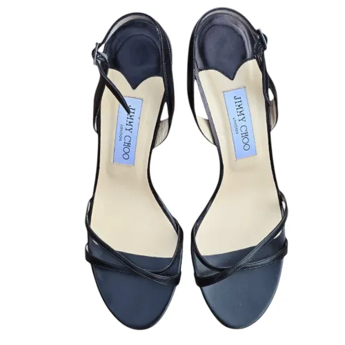 NEW JIMMY CHOO Black Leather Slingback Strappy Heeled Sandals, Size 40.5