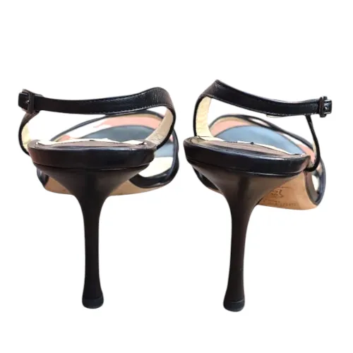 NEW JIMMY CHOO Black Leather Slingback Strappy Heeled Sandals, Size 40.5