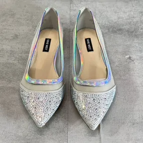 NINE WEST Women's Silver Bogus Rhinestone Embellished Pointed-Toe Mesh Flats SZ7