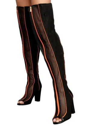 Over the Knee Boots Mesh Open Toe Boots
