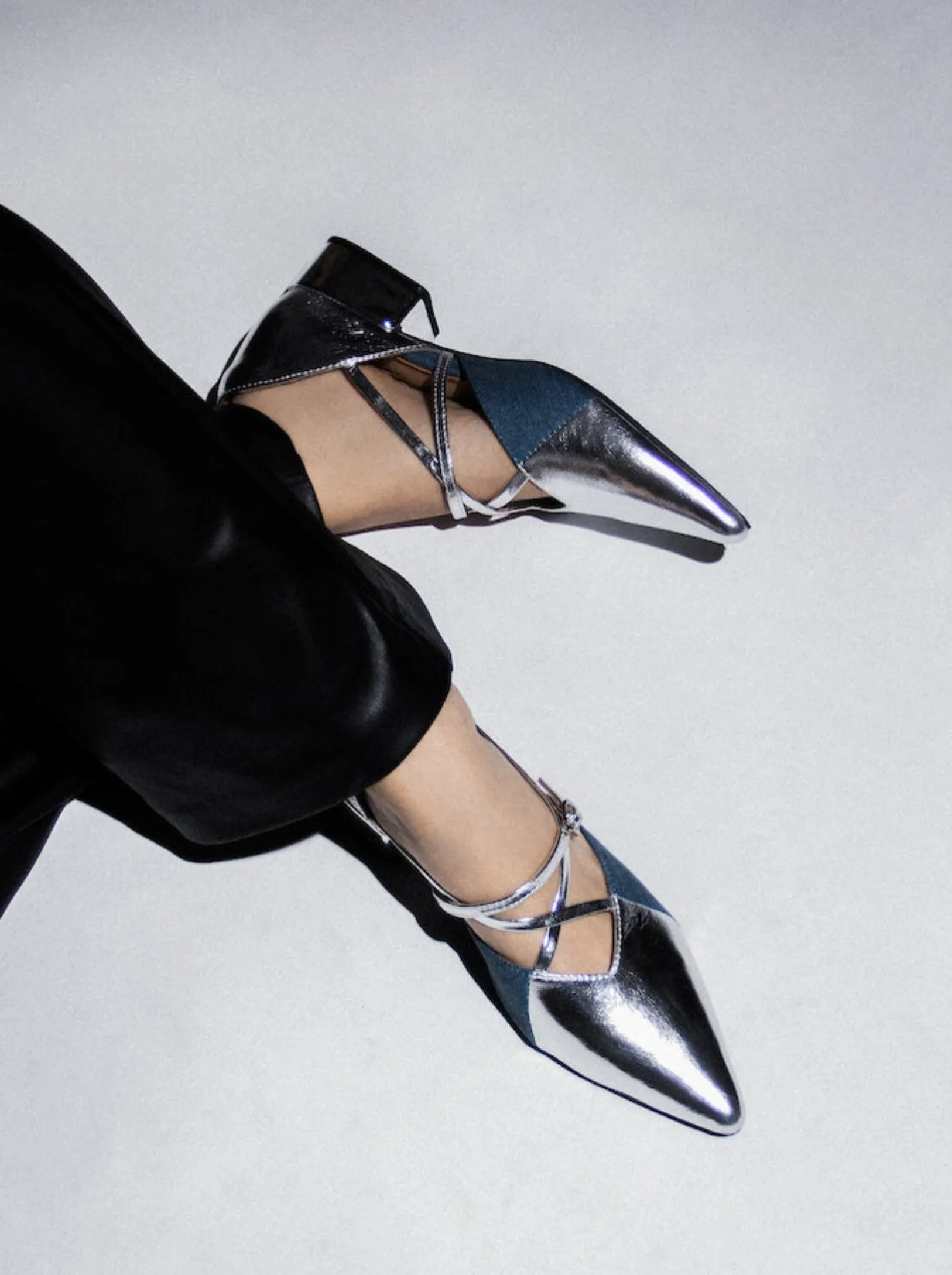 Pointed Cross-Strap Pearl Heels