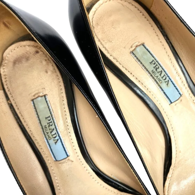 PRADA Black Patent Leather Tassel Gold Metal Heel Pointed Toe Pumps, Size 36