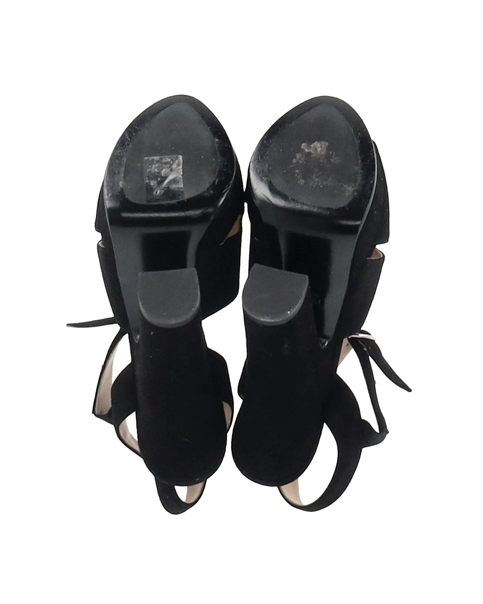 Prada Peep-Toe Platform Sandals in Black Suede